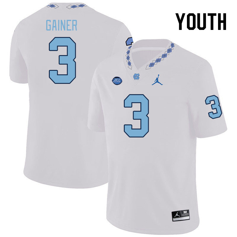 Youth #3 Amari Gainer North Carolina Tar Heels College Football Jerseys Stitched-White
